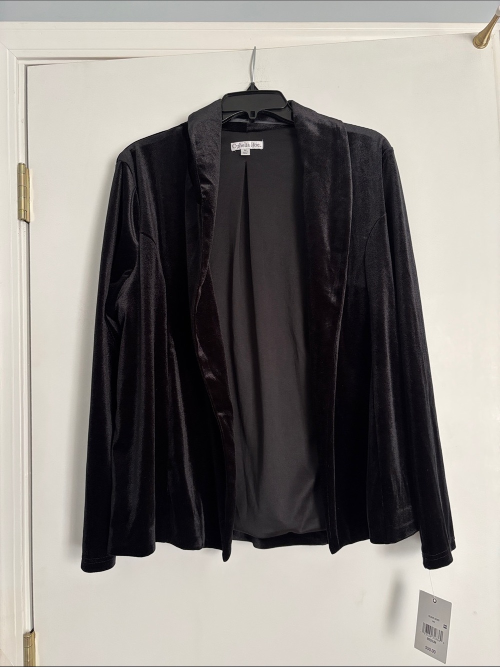 Ophelia Roe Velour Open-Front Blazer in Black NWT